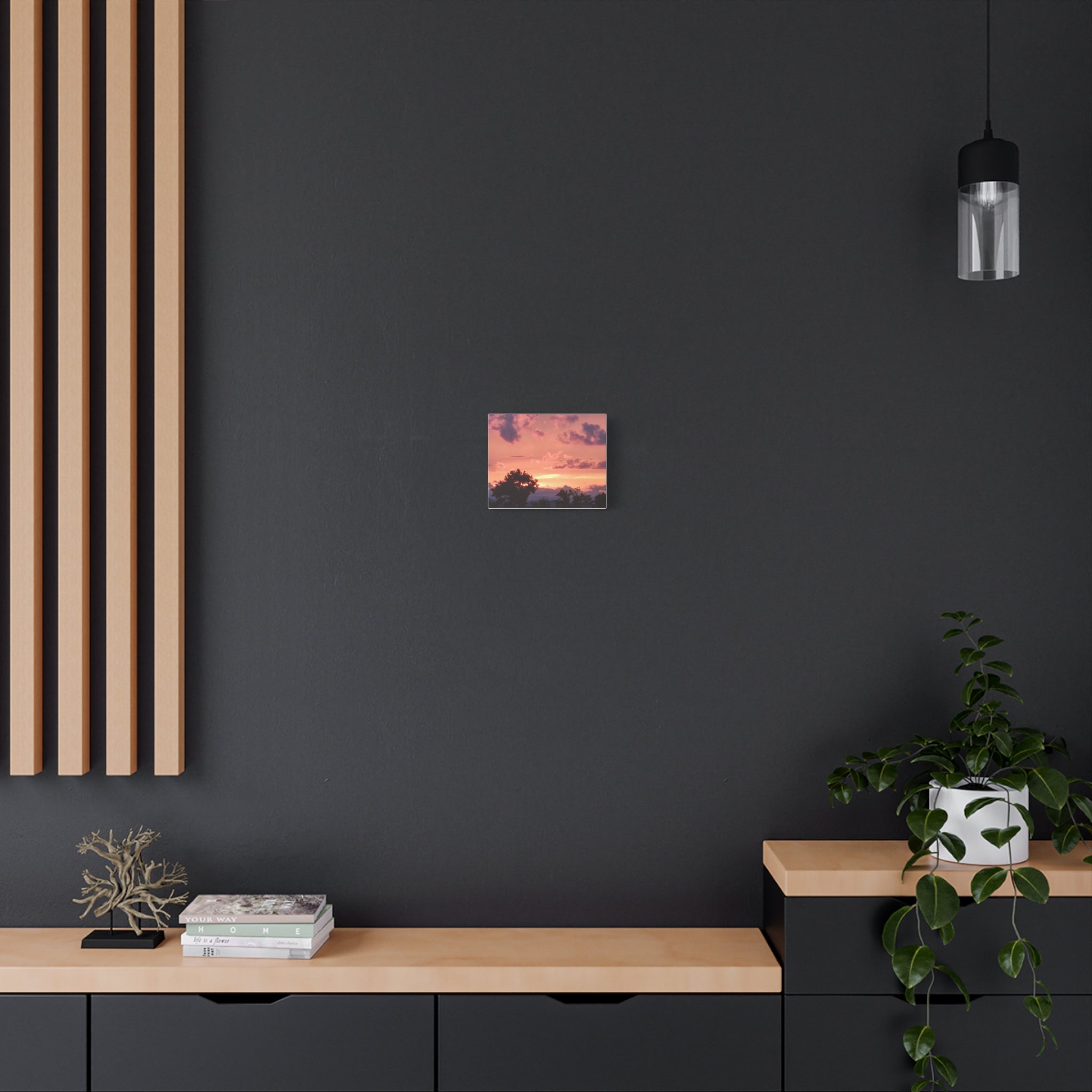 Pink Sunset Landscape Matte Canvas Wall Art - Stretched 1.25"