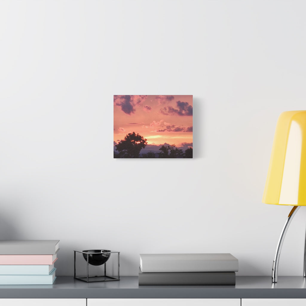 Pink Sunset Landscape Matte Canvas Wall Art - Stretched 1.25"