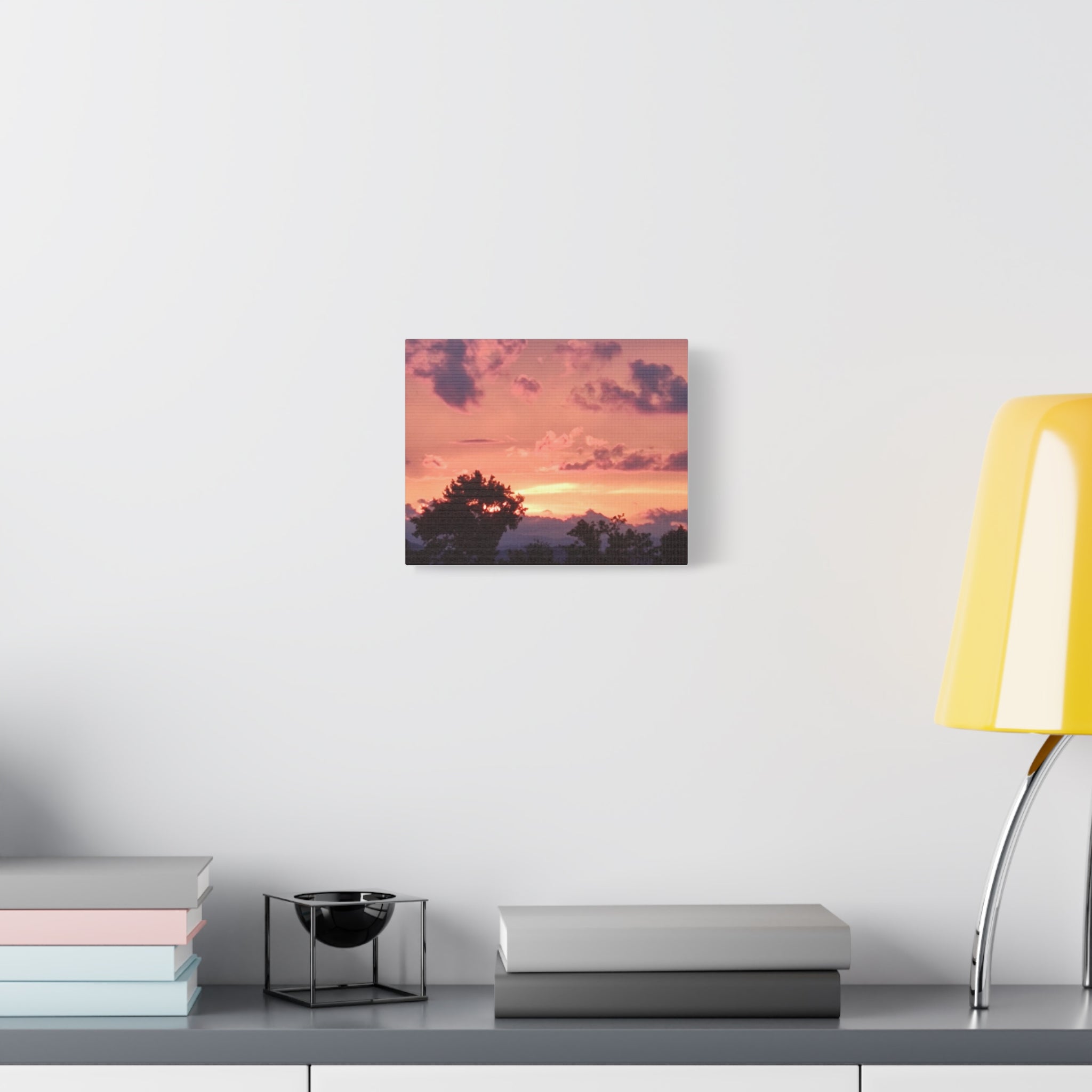 Pink Sunset Landscape Matte Canvas Wall Art - Stretched 1.25"