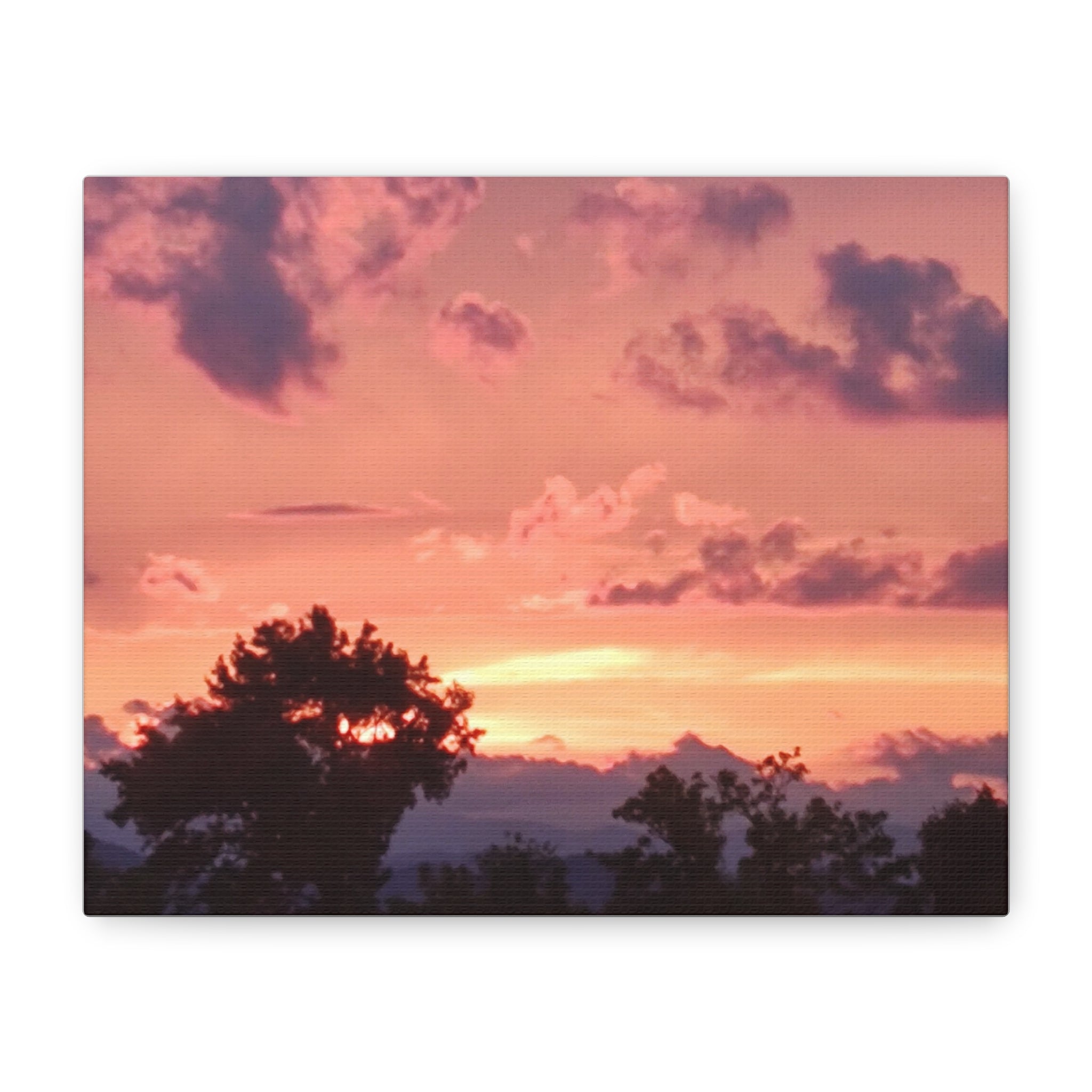 Pink Sunset Landscape Matte Canvas Wall Art - Stretched 1.25"